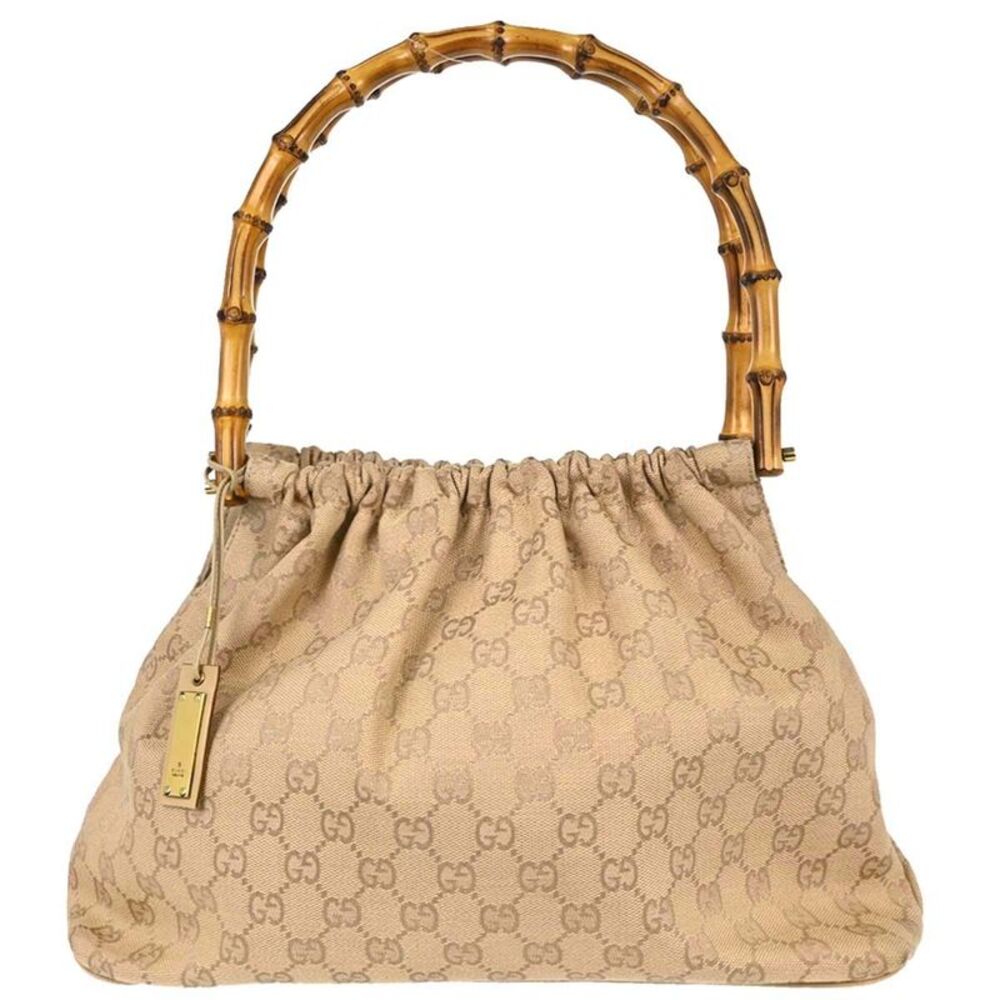 Gucci Bamboo Frame Satchel Gg Canvas Beige Canvas Handbag